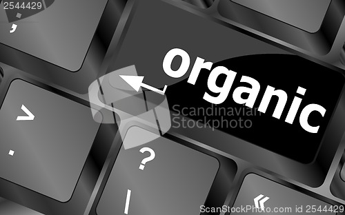 Image of organic word on green keyboard button