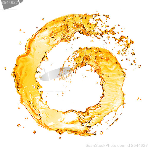Image of round orange water splash isolated on white