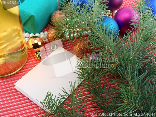 Image of Christmas decoration and balls, new year tree branch