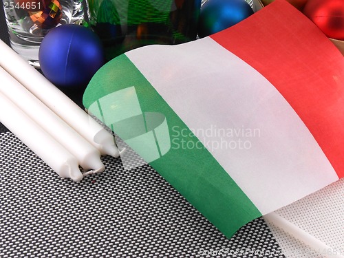 Image of italy flag with christmas decoration, new year card