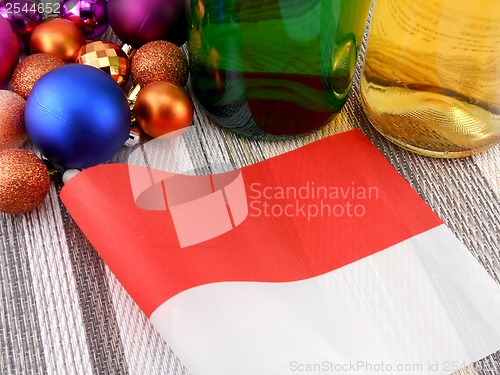Image of Monaco flag with christmas decoration, new year card