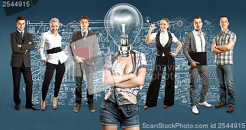 Image of Business Team With Lamp Head