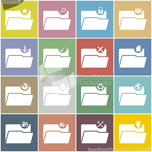 Image of Flat folder icon set with color background