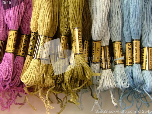 Image of bundles of thread hanging in the shop