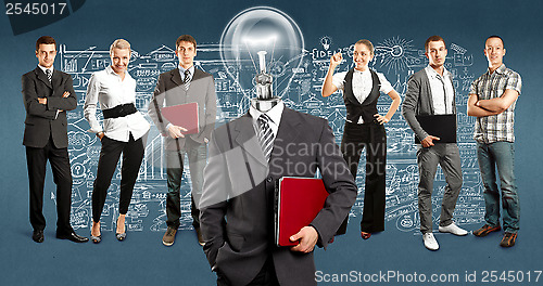 Image of Business Team With Lamp Head