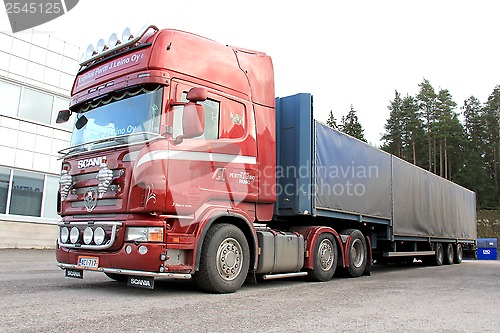 Image of Red Scania Truck and Trailer