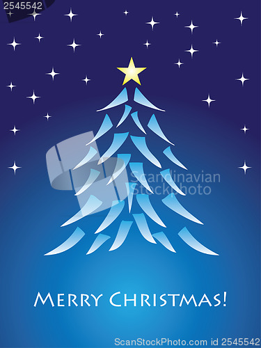 Image of Blue christmas card with tree 