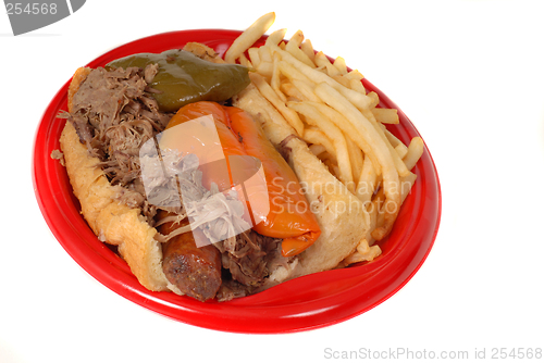 Image of Italian beef and sausage combo with fries