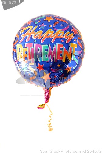 Image of A festive helium balloon with "Happy Retirement" written on it