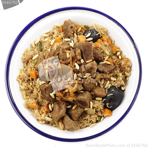 Image of Saudi meat kabsa from above