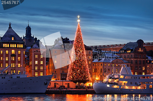 Image of Stockholms old city with christmas tree