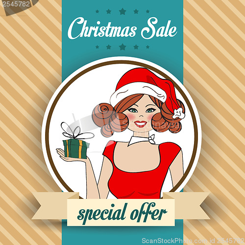 Image of Christmas sale design with sexy Santa girl