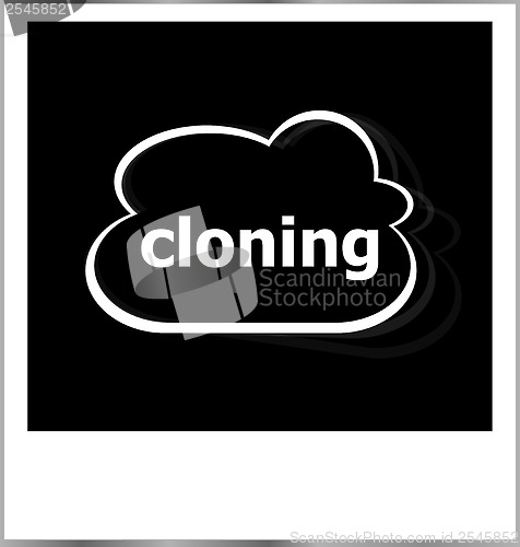 Image of instant photo frame with cloud and cloning word