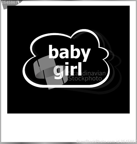 Image of baby girl word social concept, photo frame isolated on white