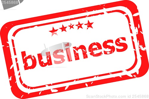 Image of business on red rubber stamp over a white background