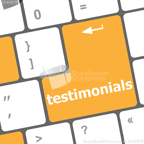 Image of testimonial word on keyboard key, notebook computer button