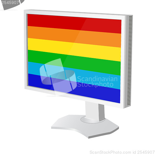 Image of lcd tv  monitor with pride flag on the screen. Vector illustrati