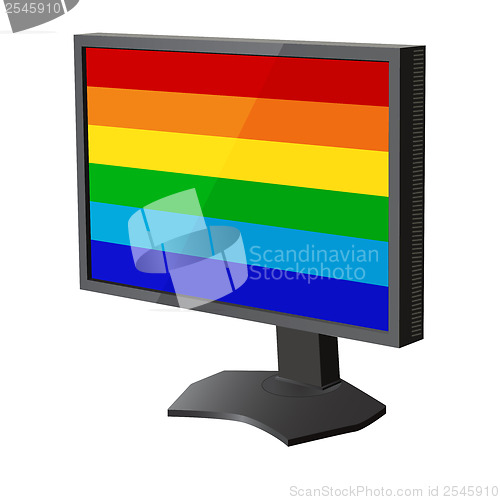 Image of lcd tv  monitor with pride flag on the screen. Vector illustrati