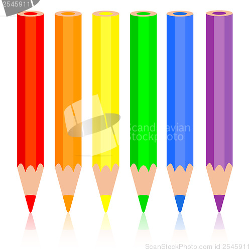 Image of Set of colored pencil, a rainbow pencil near, vector illustratio