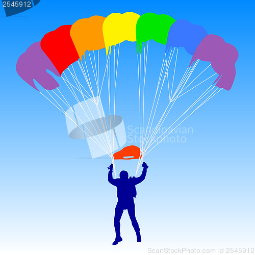 Image of Skydiver, silhouettes a rainbow parachuting vector illustration