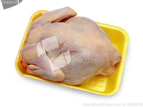 Image of hen ready to preparation on a yellow substrate