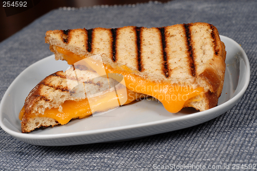 Image of Grilled cheese sandwich on a blue plate