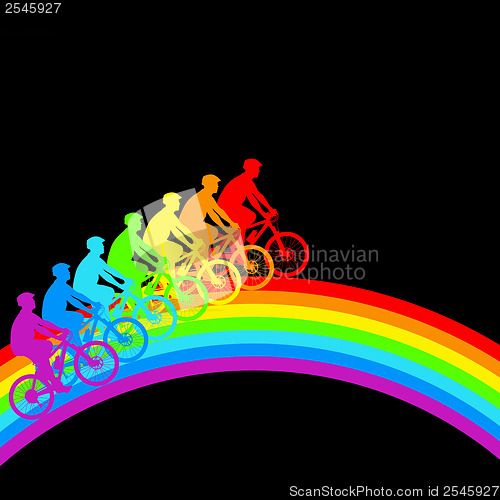 Image of Silhouette of a cyclist a rainbow male.  vector illustration.