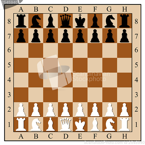 Image of Chess board with chess pieces. Vector illustration.