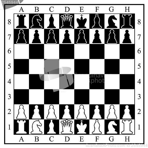 Image of Chess board with chess pieces. Vector illustration.