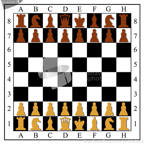 Image of Chess board with chess pieces. Vector illustration.