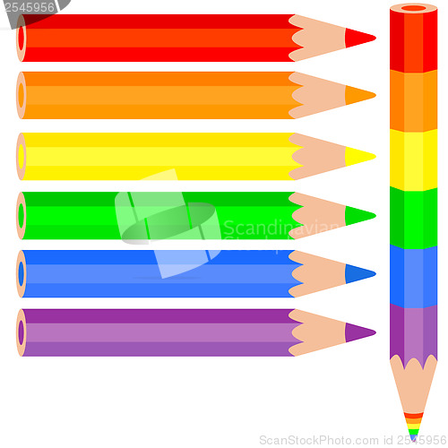 Image of Set of colored pencil, a rainbow pencil near, vector illustratio