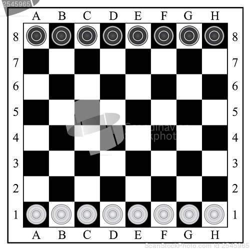 Image of classic checkers,  board and checkers. vector illustration