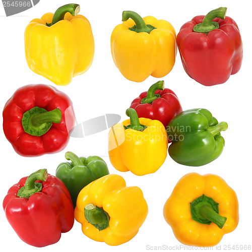 Image of Set red green and yellow sweet  bell pepper isolated on white ba