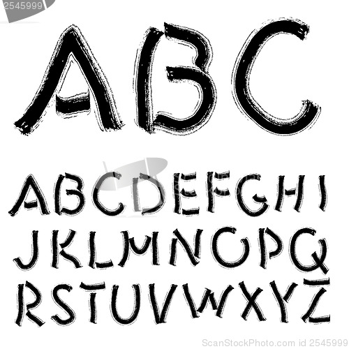 Image of Hand drawing alphabet illustration set in black ink