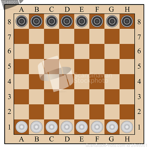Image of classic checkers,  board and checkers. vector illustration