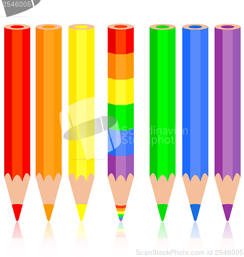 Image of Set of colored pencil, a rainbow pencil near, vector illustratio