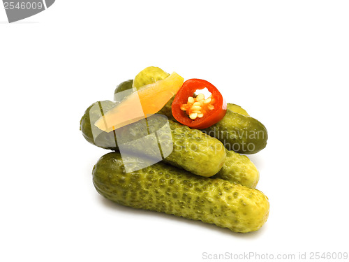 Image of marinated cucumbers isolated on white