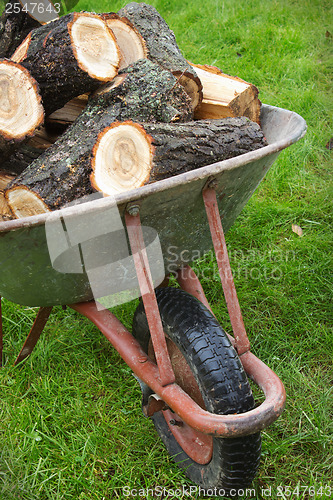 Image of An old wheelbarrow full of firewood