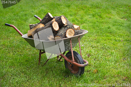 Image of An old wheelbarrow full of firewood