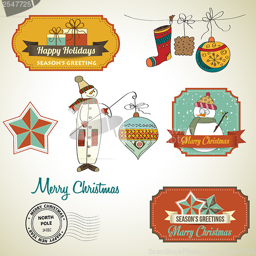 Image of Collection of vintage Christmas decorative elements and labels