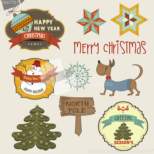 Image of Collection of vintage Christmas decorative elements and labels