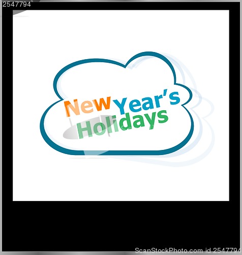 Image of new year holidays word cloud on photo frame, isolated