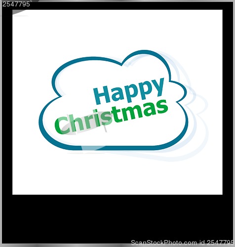 Image of happy christmas word on cloud, isolated photo frame