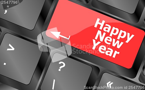 Image of happy new year message, keyboard enter key button