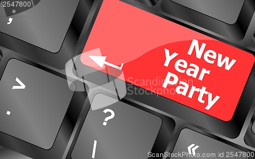 Image of Computer keyboard key with new year party words