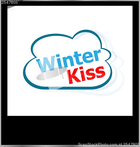 Image of winter kiss word on cloud, isolated photo frame