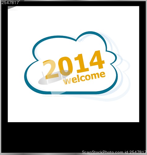 Image of 2014 welcome word on cloud, isolated photo frame
