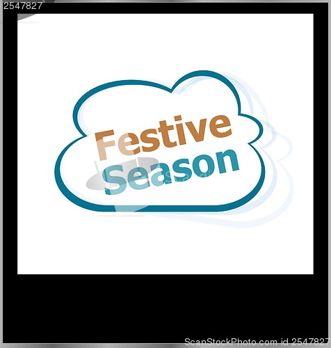 Image of festive season word cloud on photo frame, isolated