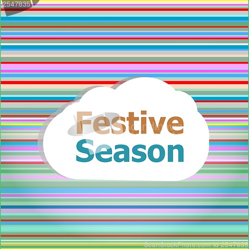 Image of invitation card, festive season word on abstract cloud