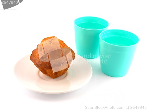 Image of cup of coffee (tea) and cookies on plate isolated on white